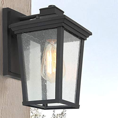 LALUZ Exterior Light Fixture Outdoor Wall Lantern Sconce with Seeded Glass A03319s