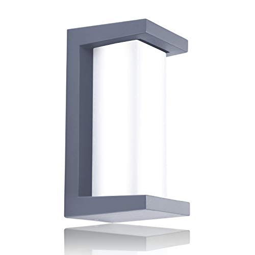 Lightess Outdoor Sconces Waterproof Wall Lamp Modern Exterior Light Fixtures LED Bulkhead Light Rectangle Shape Transparent PC Cover Grey Color 10W Cold White