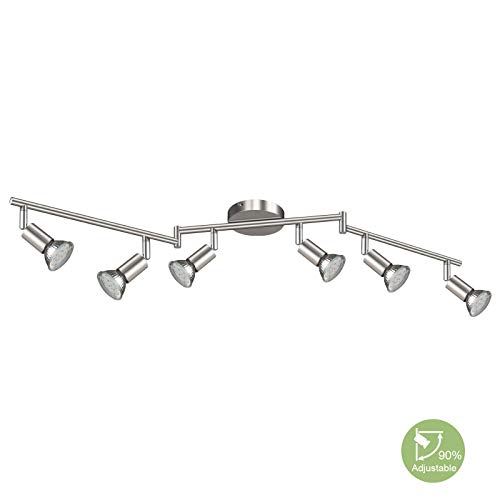 Creyer LED Track Lighting Matt Nickle 6-Light Ceiling Spot Lighting Flexibly Rotatable Light HeadModern Light Fixture Wall Accent Spotlight GU10 Socket Bulbs Not Included