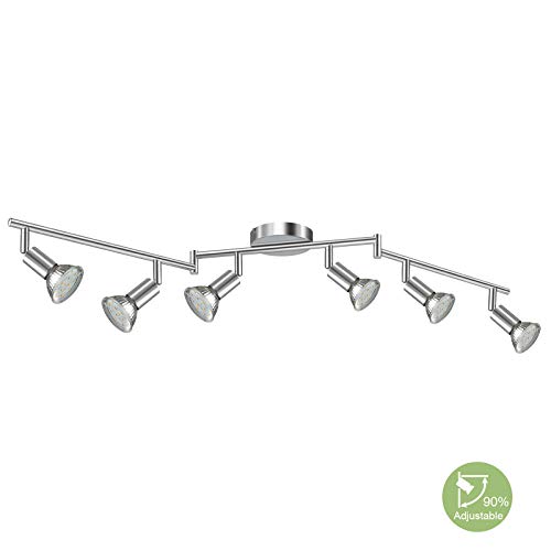 Creyer LED Track LightingChrome 6-Light Ceiling Spot Lighting Flexibly Rotatable Light HeadModern Light Fixture Wall Accent Spotlight  GU10 Socket Bulbs Not Included