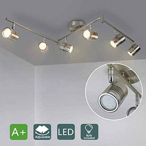 DLLT 6-Light Track Lighting Fixtures Swing Arm Kitchen Ceiling Spot Light Flush-Mount Foldable Track Rail Lighting for Living Room Dining Room Offices Bedroom Picture Wall Kitchen Warm Light