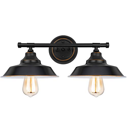 2-Light Bathroom Vanity Light Industrial Wall Sconce Bathroom Lighting Fixture Black Baking Paint with Highlight