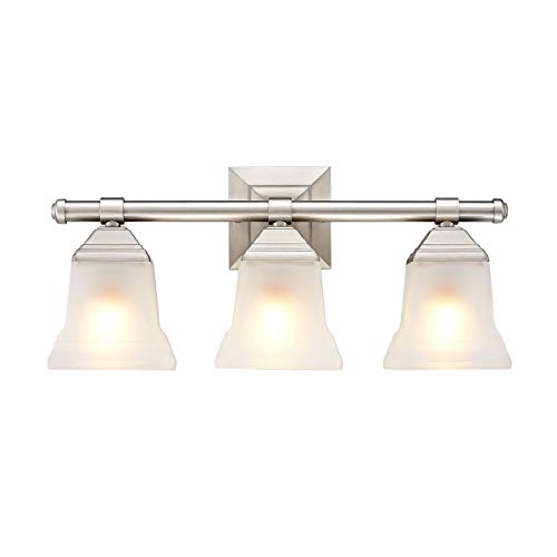 3-Light Bathroom Vanity Light Wall Sconce  19-in Brushed Nickel Bell Bathroom Lighting Fixture Over Mirror WFrosted Glass Shade
