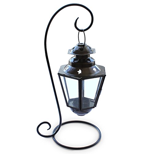 Hanging Tea Light Candle Lantern With Iron Base - Home Decor And Outdoor Use