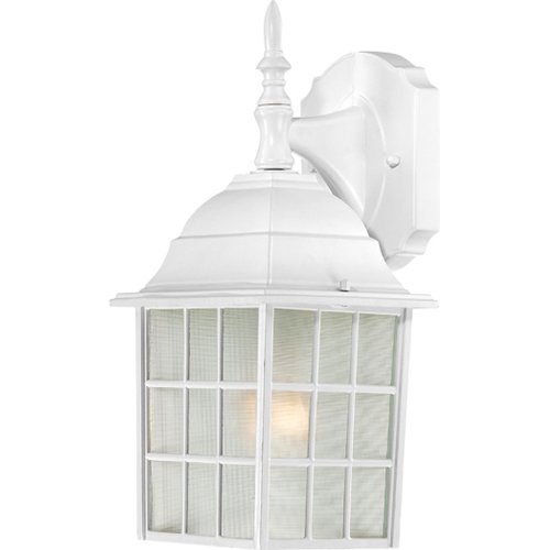 Nuvo Lighting 604904 Adams One Light Wall LanternArm Down 100 Watt A19 Max Frosted Glass White Outdoor Fixture