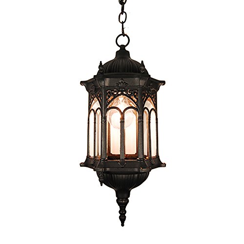 eTopLighting Rococo Collection Oil rubbed Matt Black Finish Exterior Outdoor Lantern Light Clear Glass Pendant APL1116