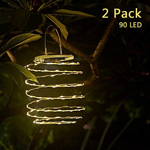 Nurluce Solar Lights Outdoor Decorative Lantern 2 Pack Rechargeable Lantern Lights 90 LED Lantern Warm White Outdoor Pendant Lighting Waterproof Solar Pathway Lights Patio Decor Novelty Garden Lights