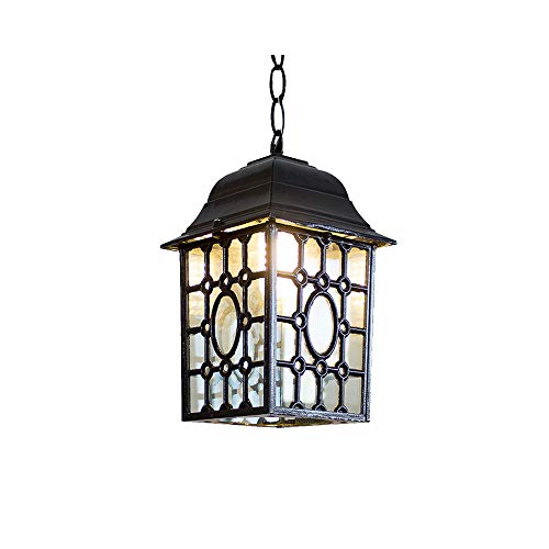 Starry Lighting SL-63147Vintage Outdoor Metal Pendant LightAntique Black Metal Lantern Outdoor Pendant Lighting with Waterproof Glass Shade for GardenYardVillaHallway