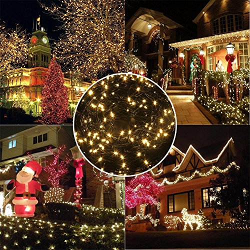 GAXmi LED String Lights Indoor Outdoor Waterproof Green Wire Plug-in Safe Low Voltage Deck Lighting 50m164ft 250LED Warm White