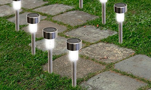 MarsWellÂ Path Lights 24 pcs 5W Solar Power LED Pathway Lights Stainless Steel Fit for Outdoor Lawn Landscape Garden Yard Patio Deck Lighting white