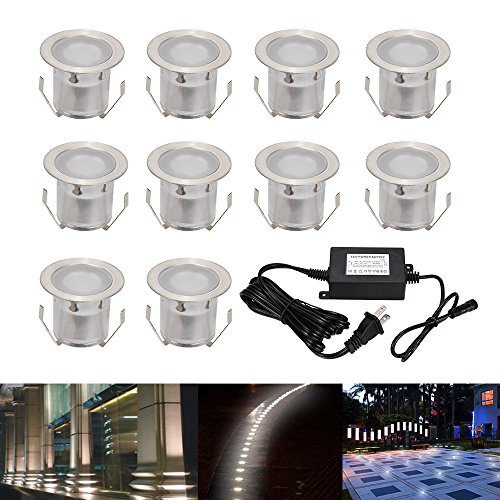 NOSIVA Pack of 10 Low Voltage LED Deck lights kit Î¦125 Stainless Steel Waterproof Outdoor Garden Yard Decoration Lamp Recessed Wood Decking Stairs Warm White LED Lighting Warm Light 10 Pack