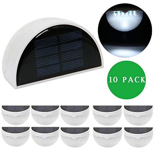 Solar Fence Lights ALightUp 6 LED IP55 Waterproof Wall Mounted Decorative Deck Lighting Auto ON  OFF Fence Lamp for PatioDeckYardGardenHomeDrivewayStairsOutside Wall White Light 10PACK