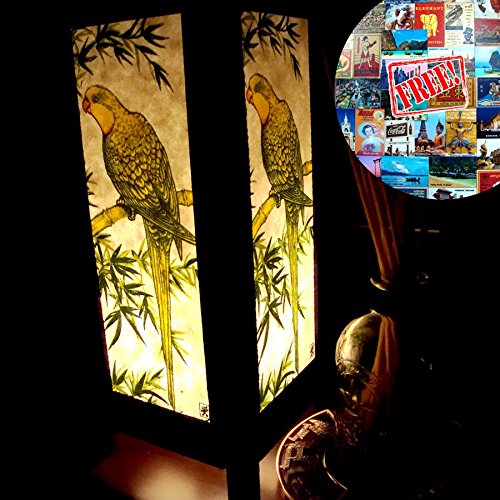 Green Parrot Wild Table Lamp Lighting Shades Floor Desk Outdoor Touch Room Bedroom Modern Vintage Handmade Asian Oriental Wood LED Bedside Gift Art Home Garden Christmas Free Adapter Us 2 Pin Plug 133