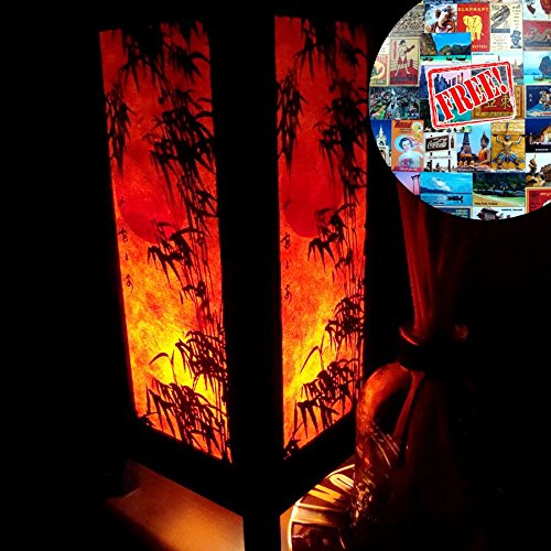 Orange Bamboo Table Lamp Lighting Shades Floor Desk Outdoor Touch Room Bedroom Modern Vintage Handmade Asian Oriental Wood LED Bedside Gift Art Home Garden Christmas Free Adapter Us 2 Pin Plug 153
