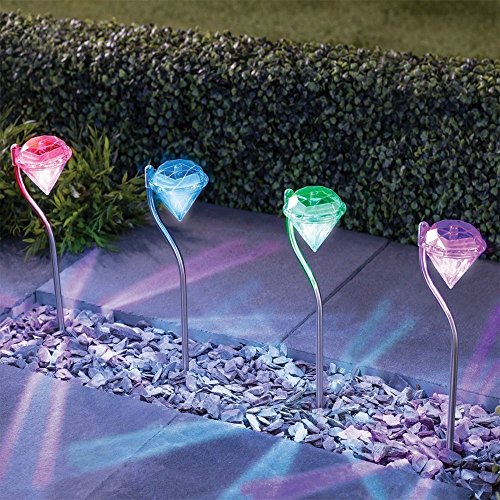 4 PCS Waterproof Solar Diamond Garden Light Stainless Steel Pathway Light Color Changing Outdoor Lamps