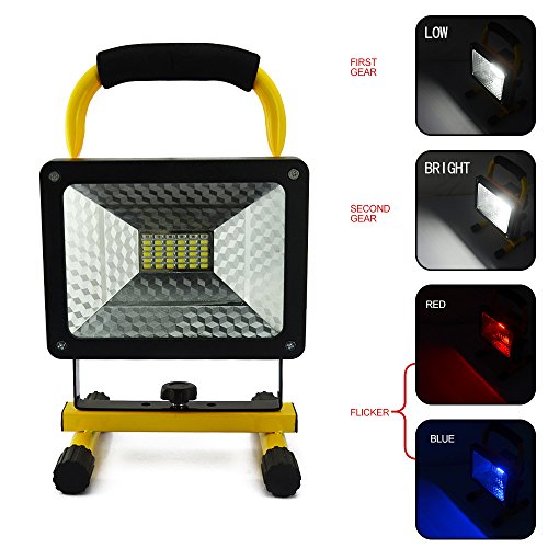 Intsun Portable Cordless 36 LED 30W 2400LM 3 Modes CREE XM-L Flood Spot Light Outdoor Lamp Floodlight Special SOS Mode for Camping Fishing Hunting etc Powered by 3 x 18650 Batteriesnot inclued