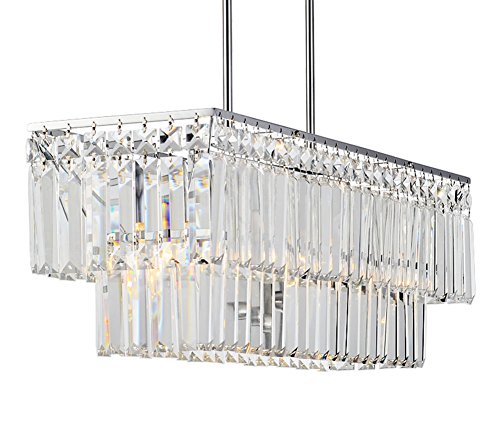 APBEAM Clear K9 Modern Crystal Pendant Light Flush Mount Dining Room Light Fixtures Polish Chrome Finish Rectangle Rain Drop Chandeliers Restaurant Lamp Island Lighting L26 x H9