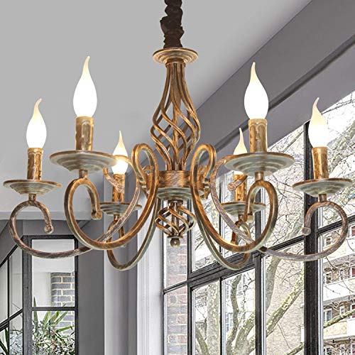 Ganeed Rustic 6-Light ChandeliersFrench Country Vintage ChandelierMetal in Antique Bronze Pendant ChandelierPendant Light Fixture for Island Kitchen Farmhouse Dining Room Living Room