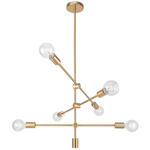 Ganeed Sputnik Chandeliers Modern 6 Lights Brushed Brass Chandelier Mid Century Pendant Lighting Gold Ceiling Light Fixture for Hallway Bar Kitchen Dining Room