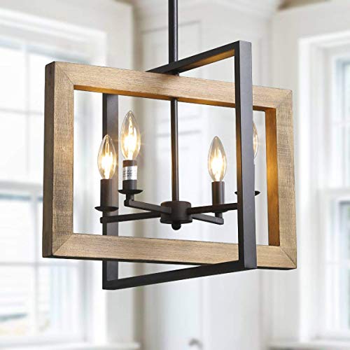 LOG BARN Farmhouse Kitchen Island Pendant Distressed Wood and Matte Black Metal Finish Large 18 Small Dining Room Light Fixture