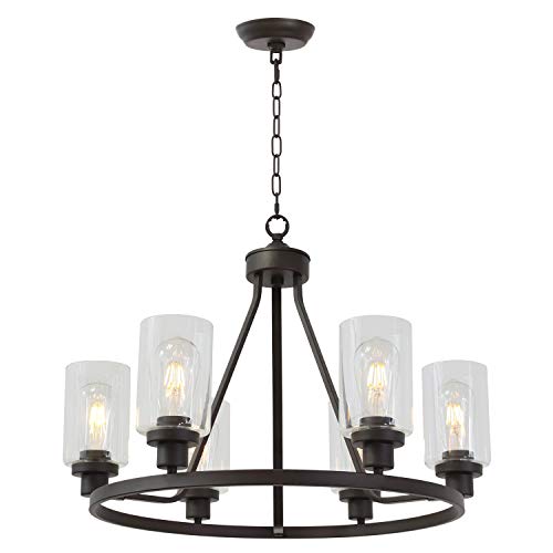 MELUCEE 6-Light Glass Chandelier Farmhouse Lighting Kitchen Island Lighting Dining Room Light Fixtures Hanging Glass Pendant Light Oil Rubbed Bronze Finished UL Listed