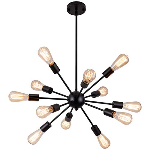 Sputnik Chandeliers Antique 12-Lights Pendant Lighting Matte Black Industrial Retro Adjustable Hanging Light Fixture for Living Room Dining Room Kitchen Loft Farmhouse