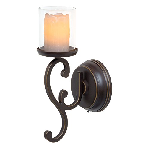Candle Impressions Flameless Led Candle Wall Sconce - Rubbed Bronze Swirl Design W/ 5 Hour Timer - Single