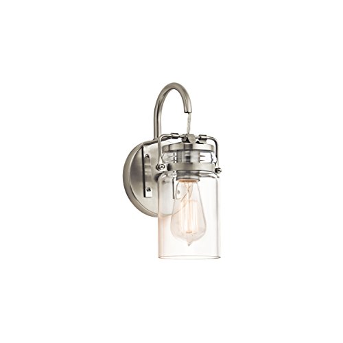 Kichler 45576ni Brinley 1-light Wall Sconce And Clear Glass Shade, Brushed Nickel Finish