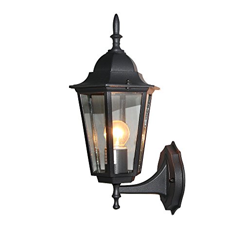 LNC Wall Sconce for Garden Patio Porch Black Finish 6-side Clear Glass Shade