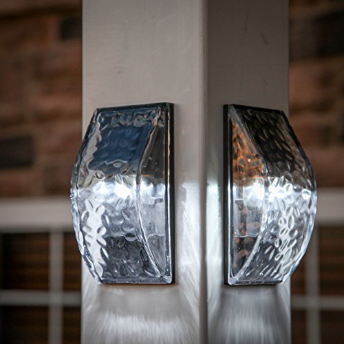 Set Of 2 Iced Solar Textured Glass Sconce Outdoor Wall Lights With 3 Bright White Leds Rechargeable Battery Included