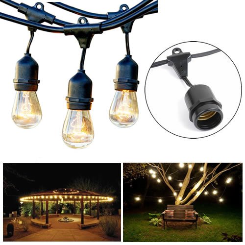 Outdoor String Lights - 48 Feet Long Heavy Duty Hanging Market Patio Cafe Pergola Rope String Backyard Lights