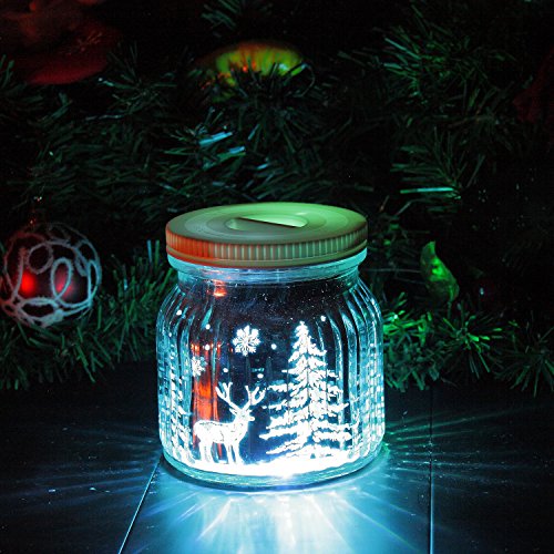 Candle Choice Living Jar Indoor Outdoor Battery-operated Jar Light With Remote And Timer Reindeers And Christmas