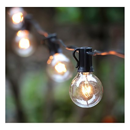 25Ft G40 Globe String Lights with Clear Bulbs UL listed Backyard Patio Lights Hanging IndoorOutdoor String Light for Bistro Pergola Deckyard Tents Market Cafe Gazebo Porch Letters Party Decor Black