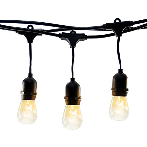 Hyperikon Outdoor String Lights 48ft Patio Lights with 15 Dropped Sockets 15 x 11W S14 Bulbs included - Weatherproof Vintage Edison String Lights Great for Outdoors CafÃ© Yard Garden Wedding