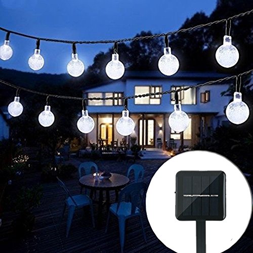 Outdoor Solar String Light 20 ft 30LED Crystal Christmas Globe Ball Waterproof Outdoor String Lights Solar Powered Globe Fairy String Lights for Garden Home Landscape Holiday Decorations（white）