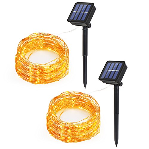 Syntus 2 Pack 100 LED Outdoor String Lights 33ft Solar Decorative Light For Garden Wedding Parties Christmas Holiday Decoration Warm White