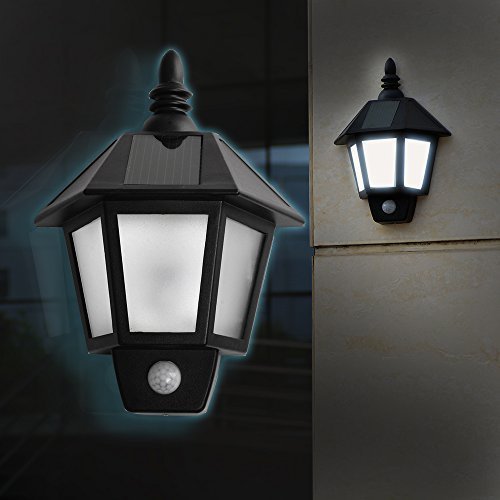 Solar Powered Motion Sensor LED Light Outdoor Waterproof Solar Power Light Wall light with Two Smart Modes Wall Light Fixture Lamp for Garden Pool Pond Patio Deck