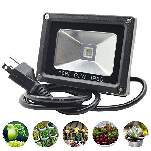 GLW 10 Watt Led Grow Light for Indoor Plants Waterproof Flood Lights Fixture for Hydroponic Greenhouse Horticulture Gardening 6 Red and 3 Blue Bulbs