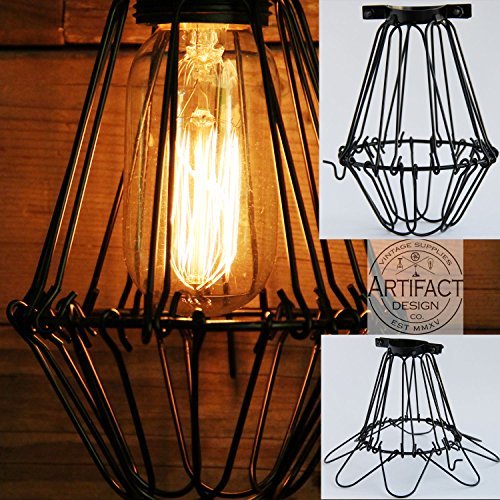 Industrial Vintage Style Black Hanging Pendant Light Fixture Metal Wire Cage , Lamp Guard, Adjustable Cage Openings