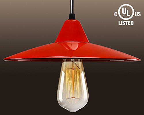 Industry Style Pendant Light Fixture Vintage Metal Factory Ceiling Hanging Light LED Light Bulb Included Dia 11 InchRetro Red