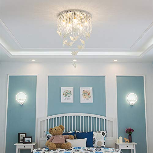 CraftThink Semi Flush Ceiling Light Modern E26 LED 3 Lights White Contemporary Light Fixtures Beaded Chandelier Butterfly Crystal Chandelier for Dining Living Cafe Room Bridal Shop Restaurant-Typ A