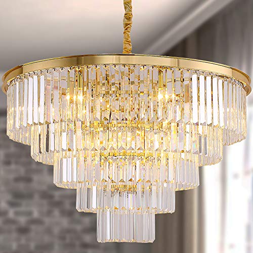 Meelighting Gold Plated Modern Crystal Chandeliers Lighting Contemporary Pendant Chandelier Ceiling Lamp Lights Fixture 5-Tier 16 Lights for Dining Room Living Room Hotel