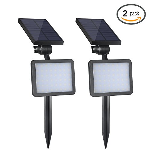 Emart Super Bright Solar Lights 48 LED Solar Powered Larger Panel Outdoor Landscape Lighting Waterproof Spotlight Garden Wall Lights - 2 Pack