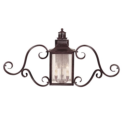 Savoy House Lighting 5-253-13 Monte Grande Collection 3-Light Outdoor Wall Mount Scroll Lantern English Bronze Finish with Pale Cream Seeded Glass