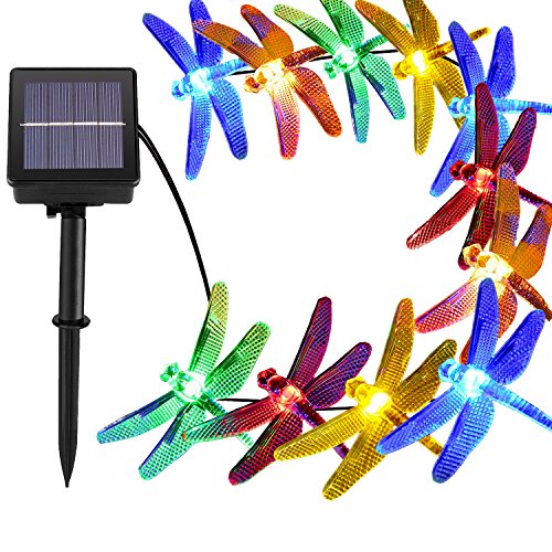 21ft 30 Led Solar Outdoor Dragonfly Lights  Outside String Lighting  8 Mode Steady Flash Waterproof Fairy Decorations for Patio Garden Yard Fence Christmas Tree Holiday Multi Color