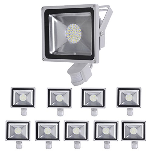 10PCS 50W High Power SMD Motion Activated LED Floodlight with PIR IP65 Cool White Waterproof Security Sensor Flood Light Outdoor Garden Lighting