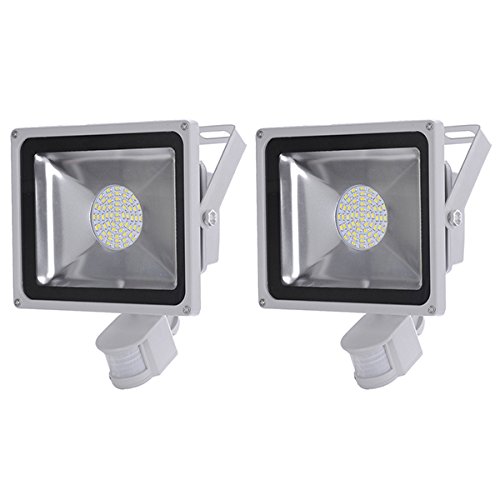 2PCS 50W High Power SMD Motion Activated LED Floodlight with PIR IP65 Cool White Waterproof Security Sensor Flood Light Outdoor Garden Lighting