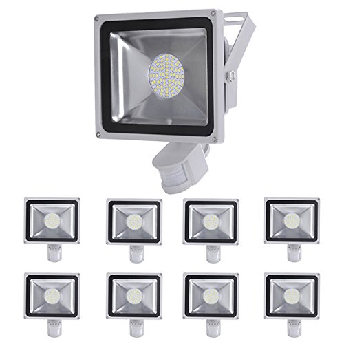 9PCS 50W High Power SMD Motion Activated LED Floodlight with PIR IP65 Cool White Waterproof Security Sensor Flood Light Outdoor Garden Lighting