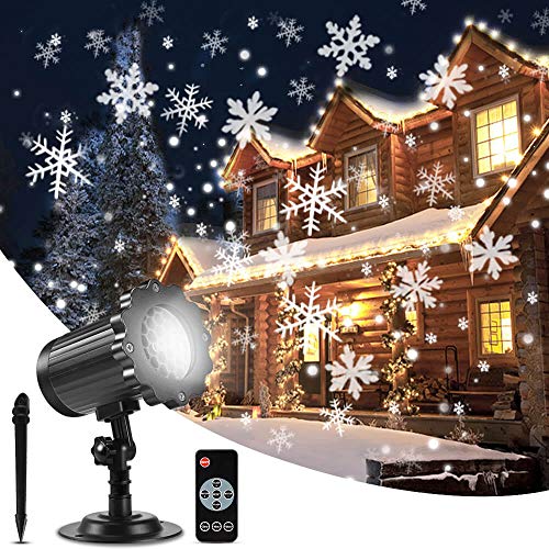 ALOVECO Christmas Snowflake Projector Lights Upgrade Rotating LED Snowfall Projection Lamp with Remote Control Outdoor Waterproof Sparkling Landscape Decorative Lighting for Halloween Xmas Party