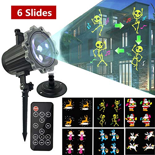 LED Animated Projector Lights Christmas Holiday 6 Slides Patterns Light Projector with Remote Control Waterproof Decorative Outdoor&Indoor Lighting for XmasBirthdayYardGarden Decorations